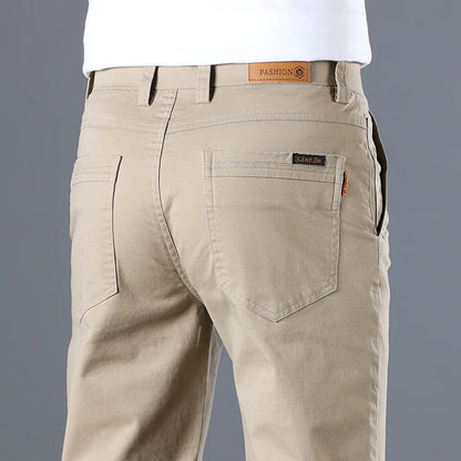 2024 Men's High Quality Pure Cotton Classic Solid Color Casual Pants Business Stretch Cotton Slim Straight Brand Trousers Male