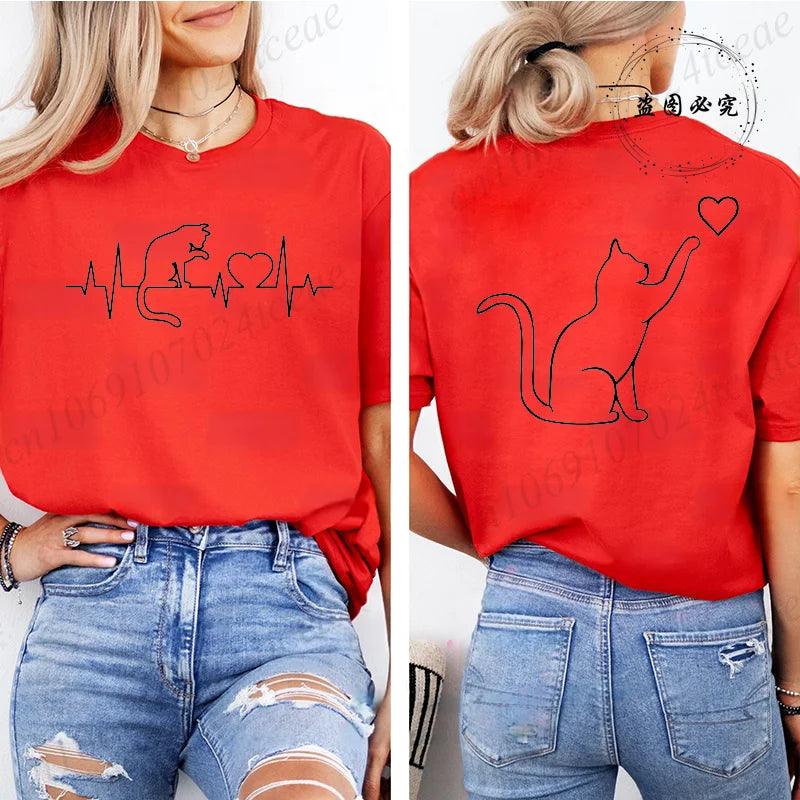 Damskie t-shirt topy z krótkim rękawem Cool Cat Print T-shirts O Neck Casual Lose Hip Hop Streetwear dla kobiet letnie koszulki