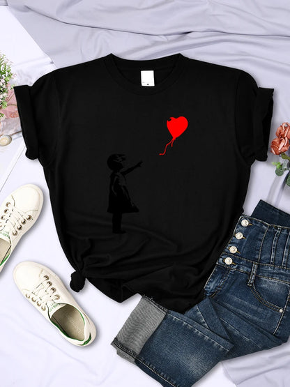 Let’s Fly Love Balloons estampados Camiseta para mujer Softación suave transpirable Manija corta Hip Hop Tendencia Tops ropa de camiseta femenina casual
