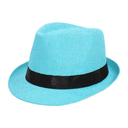 Primăvara Părinte Părinte Copil Straw Straw Cap Respirabil pentru bărbați pentru bărbați pentru bărbați Proteză Solut Panglică Decorare Sunshade Jazz Top Sun Hat F58