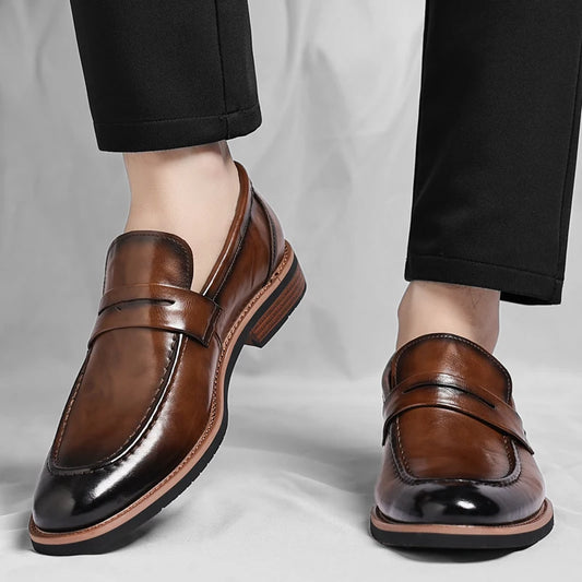 High Quality Genuine Leather Business Casual Shoes Fashion Comfortable Soft Loafers Large Sizes 37-48 Men's Elegant Party Shoes