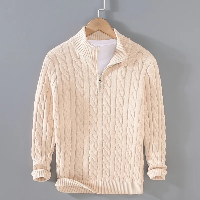 2025 Nuevo otoño Invierno Invierno Menéteres Sweater Men Stand Collar Medio Zip Algodón 100% Grisado Color sólido Ropa de calle principal