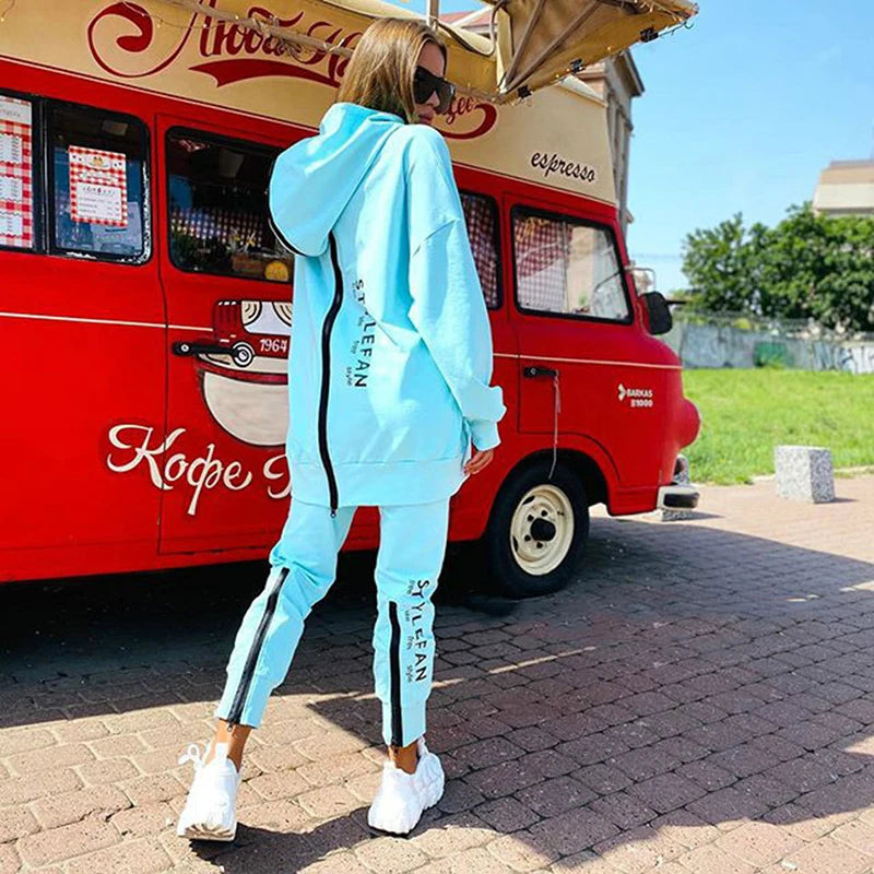 Fashion Casual Loose Suit Letter Printing Long Sweater Sweatpants 2 PCS Running Tracksuit Women Fitness Clothing